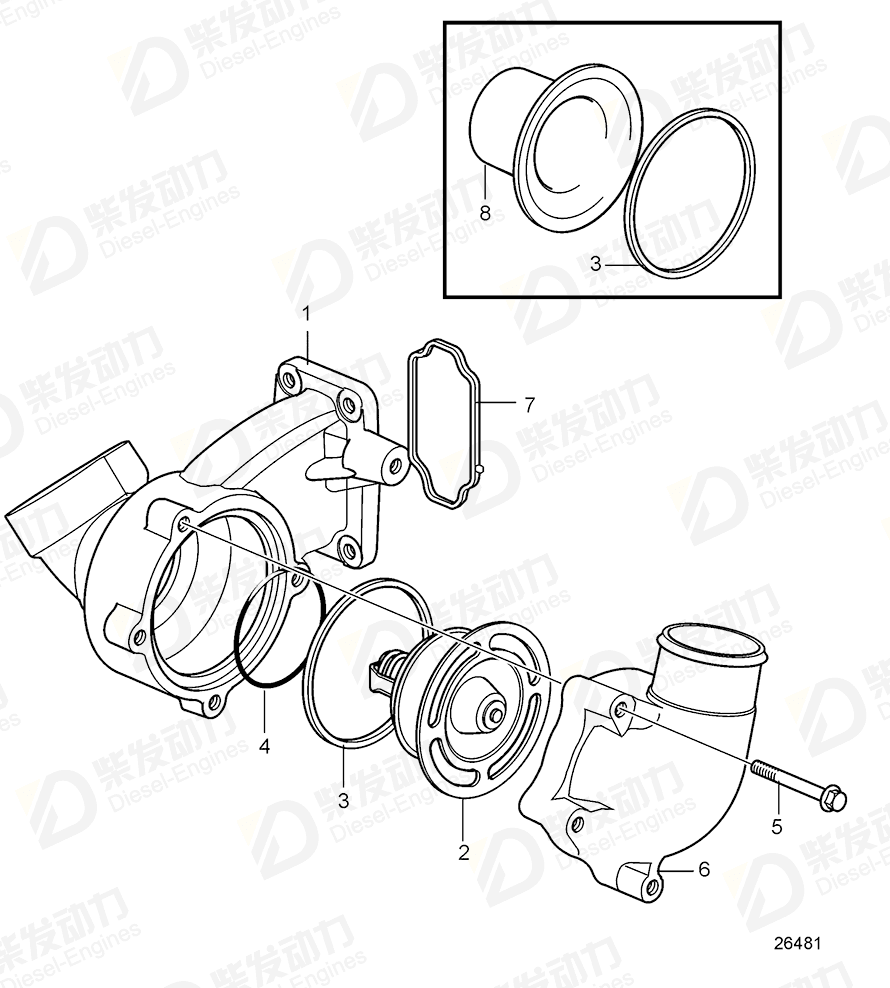 volvo penta Thermostat housing 8131159 Drawing